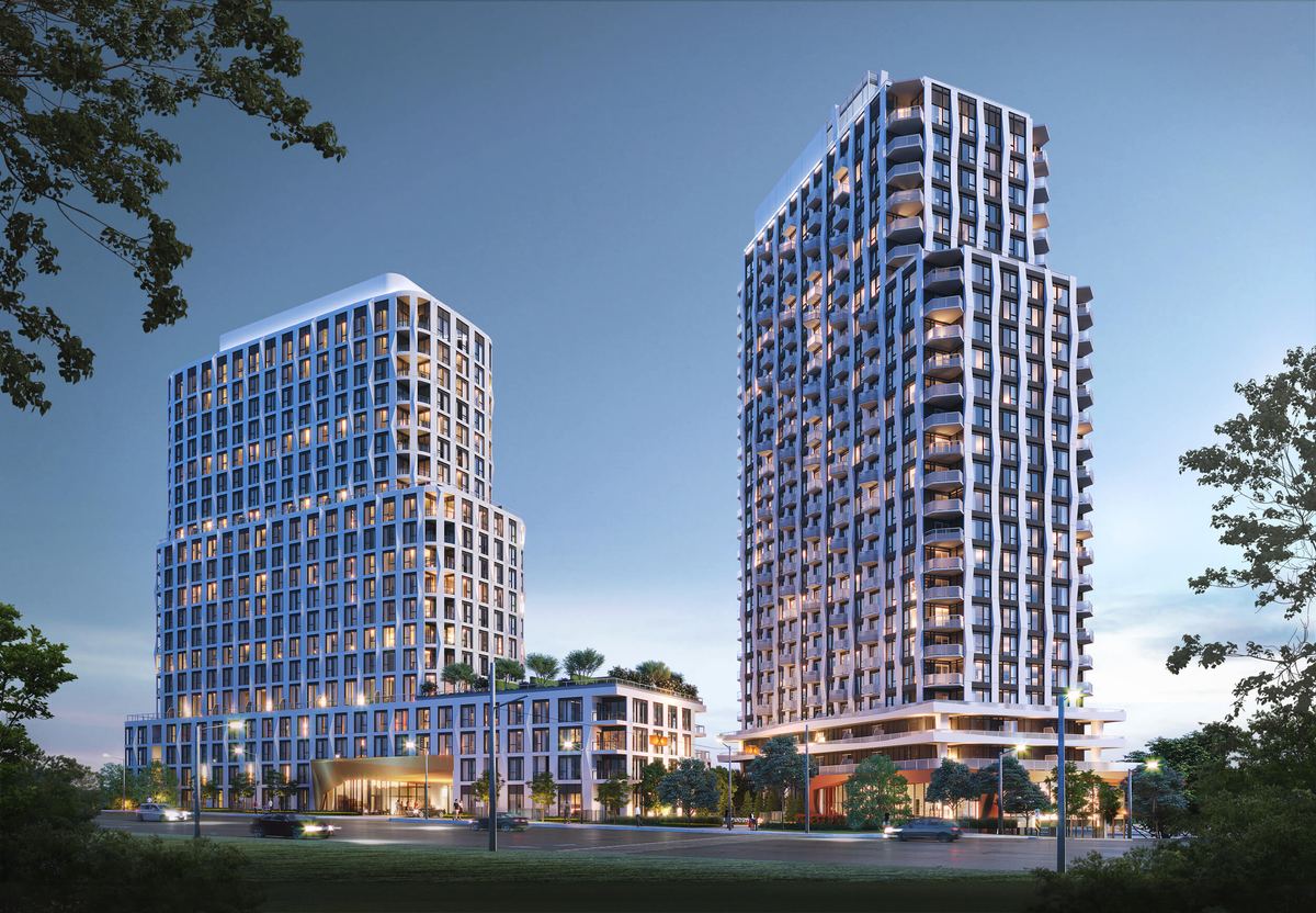 High-rise condo towers at dusk